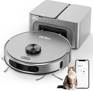 SHELIKI Robot Vacuum and Mop Combo, 3-in-1 Robotic Vacuums Cleaner with 70-Day Self-Emptyi
