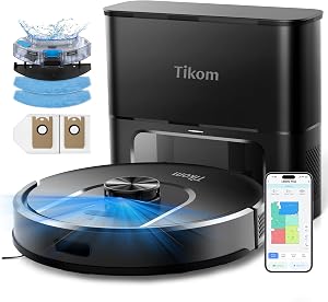Tikom Robot Vacuum and Mop, 6000Pa Robotic Vacuum Cleaner with Self-Emptying Base, 90 Days