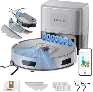 Redroad Robot Vacuum 20,000 Pa Robot Vacuum Mop,120Day Self Emptying Vacuum Robot,Lidar Na