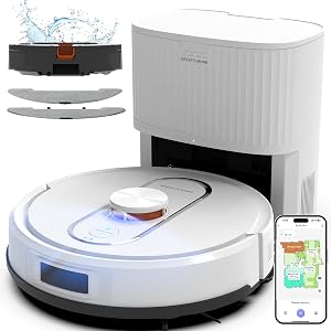 Bagotte Robot Vacuum and Mop Combo, 6000Pa Robotic Vacuum with Mapping, Self-Emptying Stat