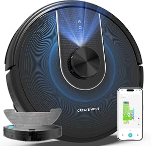 Bagotte Robot Vacuum and Mop Combo, 6000Pa Robotic Vacuums with Mapping, LiDAR Navigation,